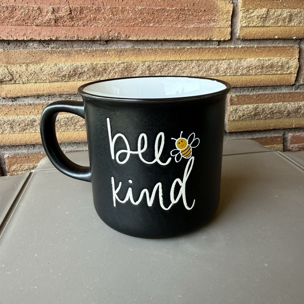Coffee Mug BEE KIND Oversized Coffee Tea Mug Cup Black by Sweet Water Decor
